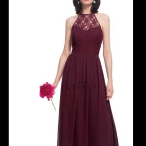 Bill Levkoff Wine Lace Halter Maxi Dress